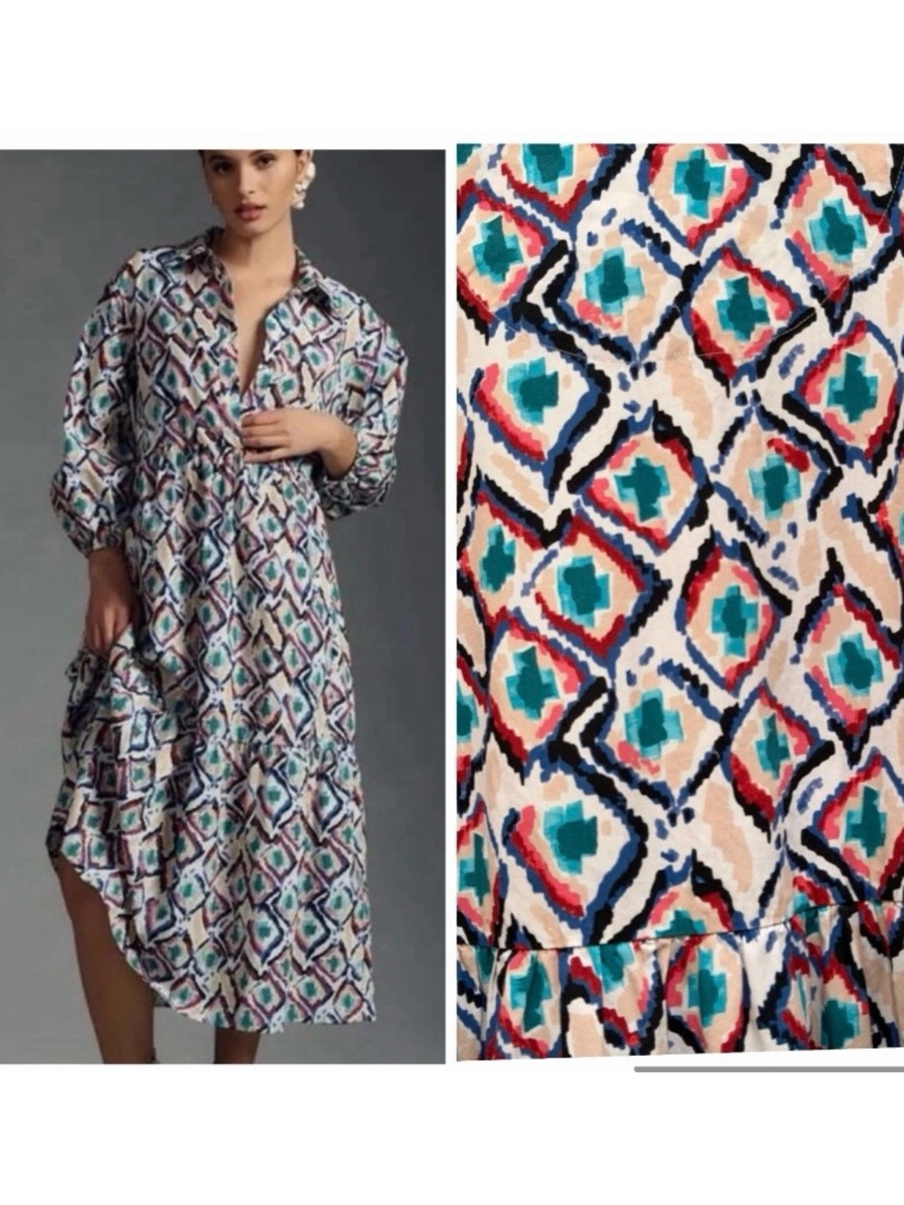 Maeve Anthropologie The Bettina Dress Tiered Midi Shirt Dress Size L